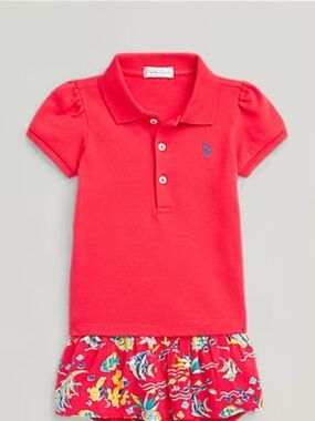 Ralph Lauren Girls' Coral Red Polo Top with Embroidered Pony